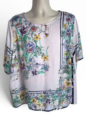 Liz Claiborne Lavender Floral Short Sleeve Blouse